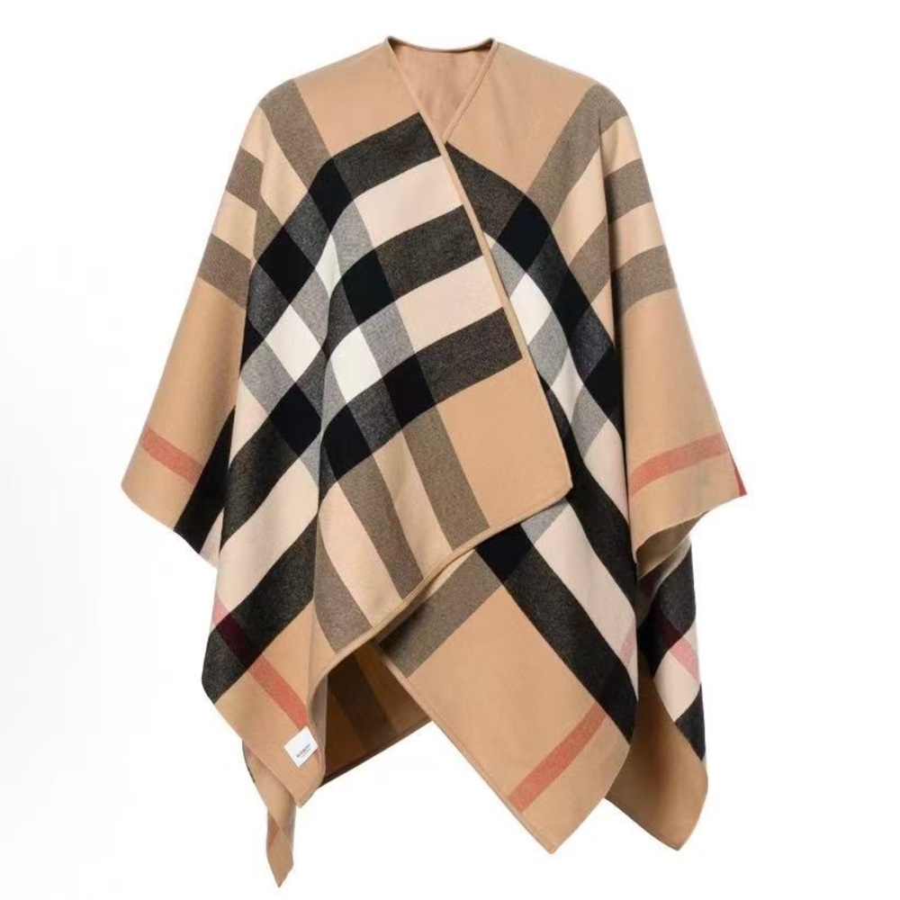 Burberry Camel and Black Checkered Women's Cape